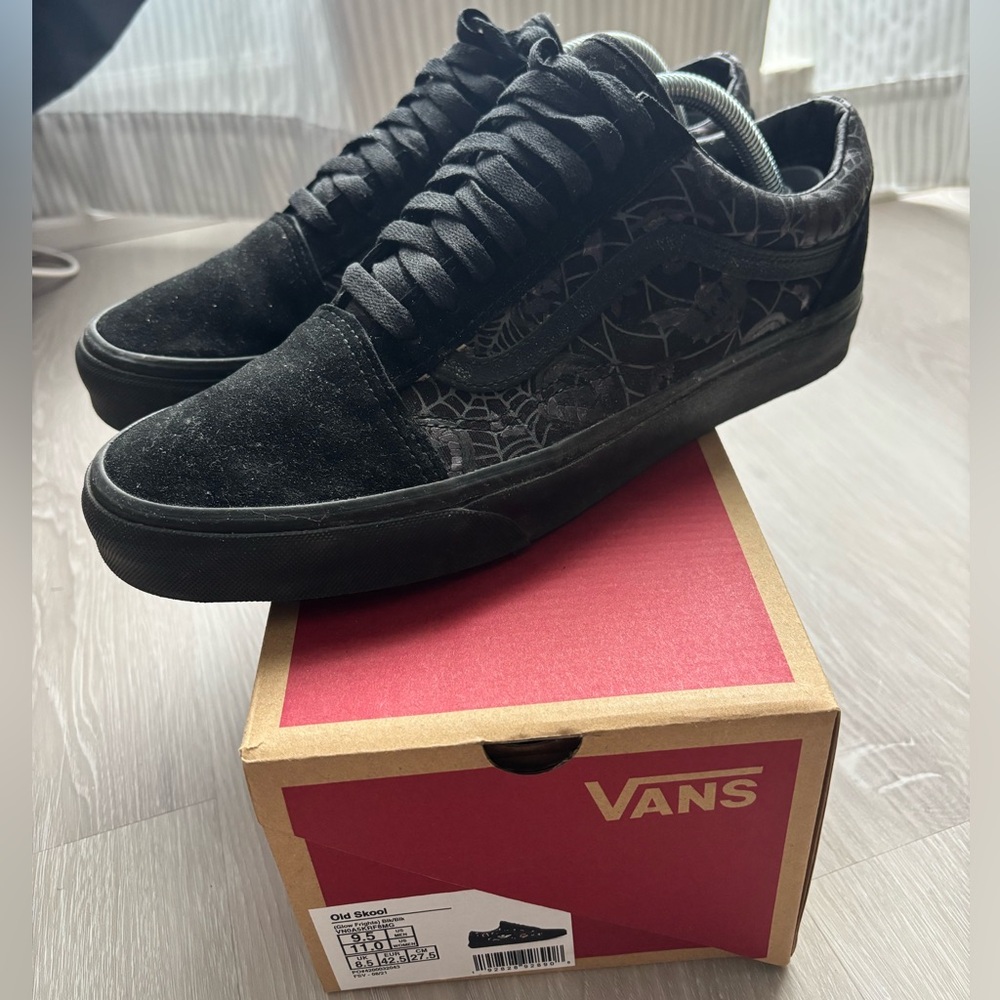 Vans Old Skool Spider Web Glow Fright Black Suede Mens Shoes Sneakers Skateboard